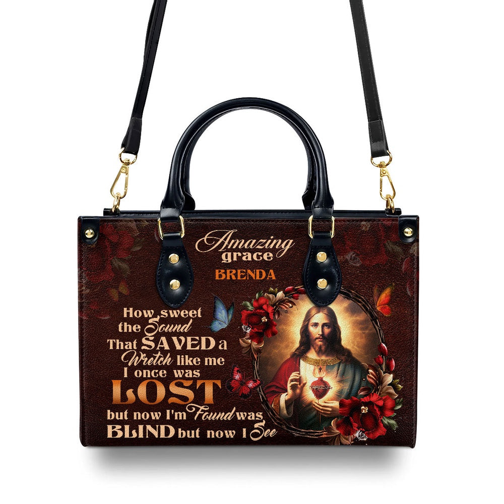 Personalized Christian Leather Bag, Jesus Amazing Grace Leather Handbag, Faith Handbag