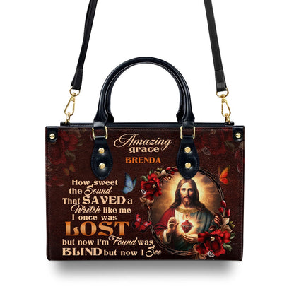 Personalized Christian Leather Bag, Jesus Amazing Grace Leather Handbag, Faith Handbag