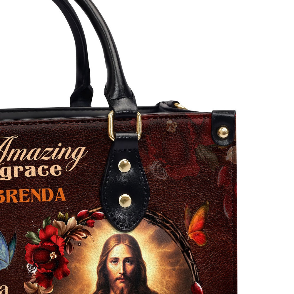 Personalized Christian Leather Bag, Jesus Amazing Grace Leather Handbag, Faith Handbag
