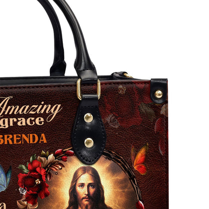 Personalized Christian Leather Bag, Jesus Amazing Grace Leather Handbag, Faith Handbag