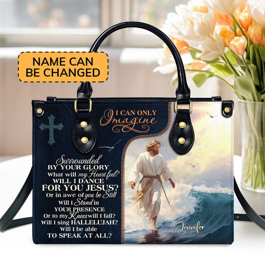 Personalized Christian Leather Bag, Jesus I Can Only Imagine Leather Handbag, Faith Handbag