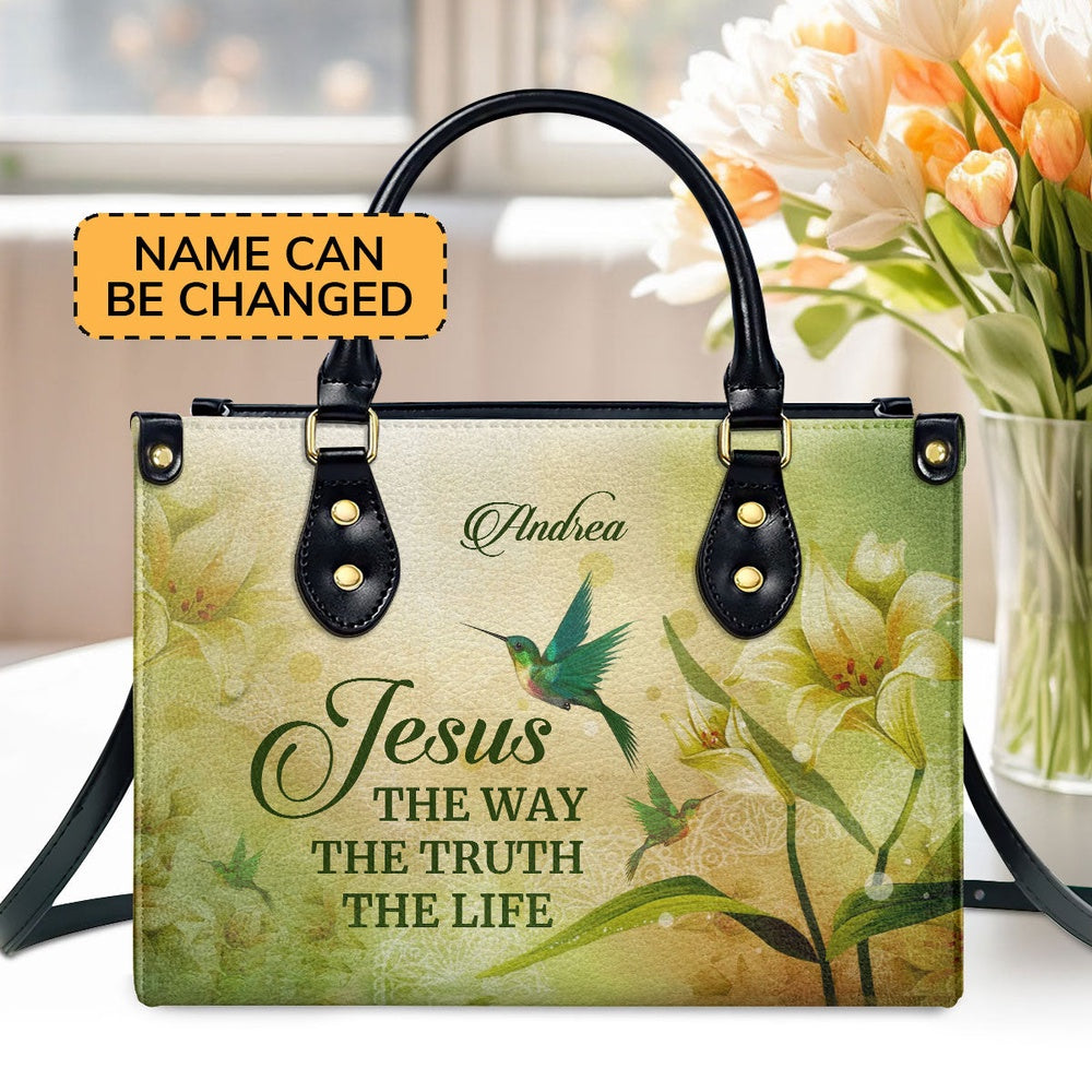 Personalized Christian Leather Bag, Jesus The Way The Truth The Life - Special Personalized Leather Handbag, Faith Handbag