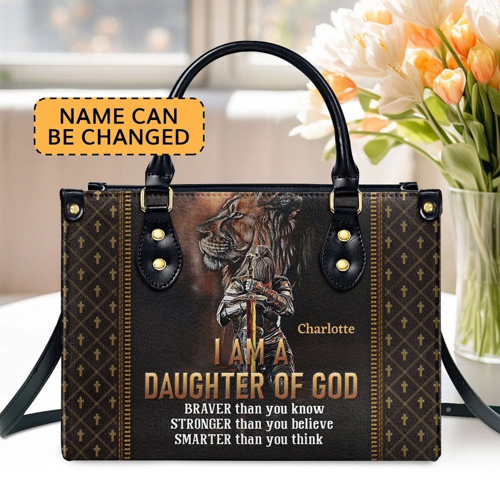 Personalized Christian Leather Bag, Lion Leather Handbag - I Am A Daughter Of God Leather Handbag, Faith Handbag