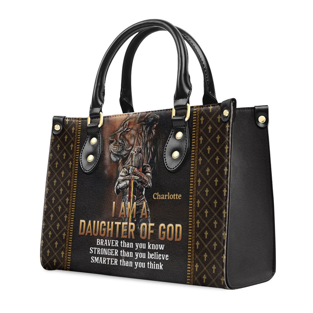 Personalized Christian Leather Bag, Lion Leather Handbag - I Am A Daughter Of God Leather Handbag, Faith Handbag