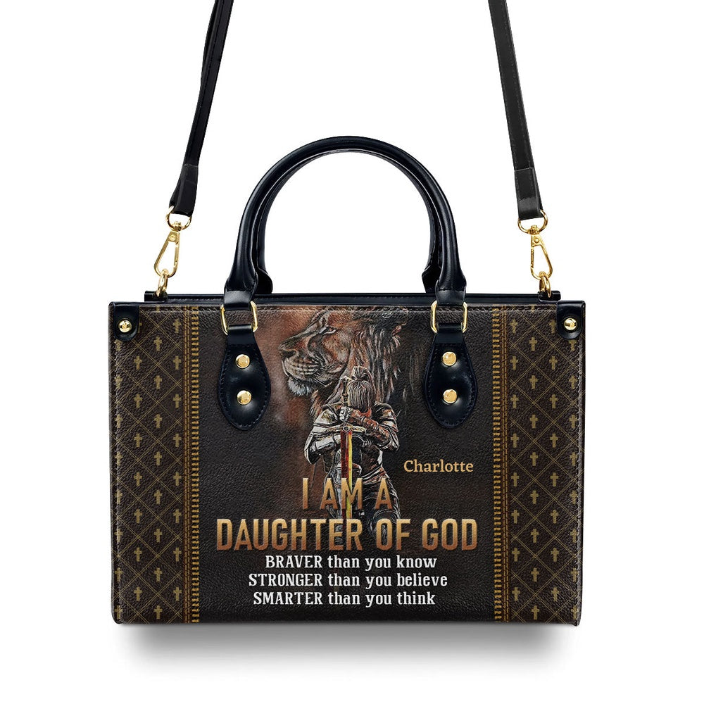 Personalized Christian Leather Bag, Lion Leather Handbag - I Am A Daughter Of God Leather Handbag, Faith Handbag