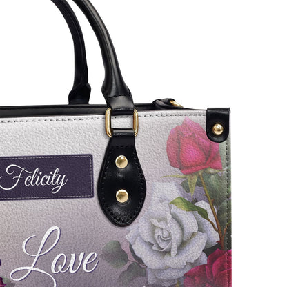 Personalized Christian Leather Bag, Love Is A Gift From God Religious Romantic Leather Handbag, Gifts For Christian Women, Faith Handbag