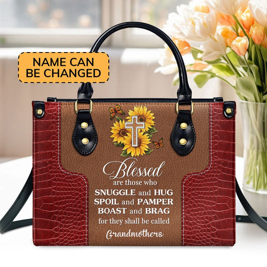 Personalized Christian Leather Bag, Lovely Personalized Sunflower Leather Handbag - Blessed Are Those Who Spoil And Pamper, Faith Handbag
