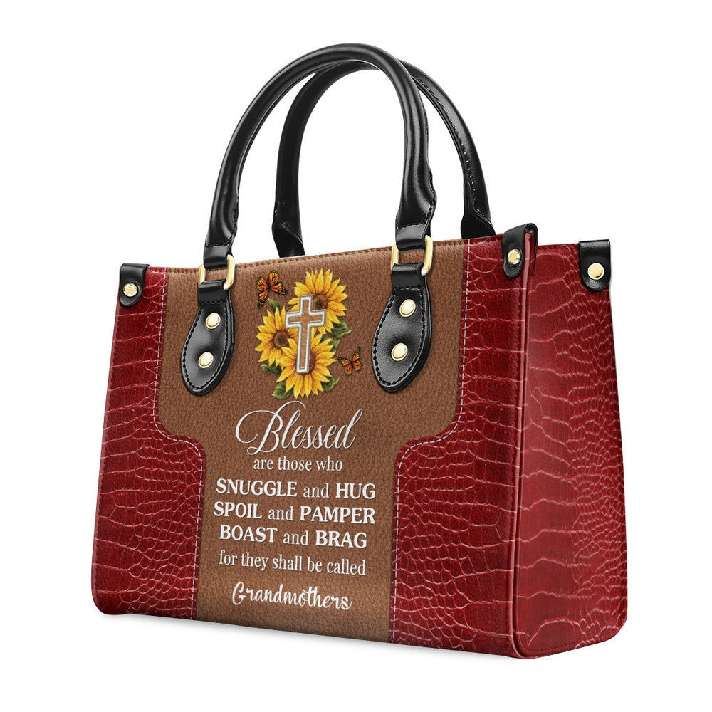 Personalized Christian Leather Bag, Lovely Personalized Sunflower Leather Handbag - Blessed Are Those Who Spoil And Pamper, Faith Handbag