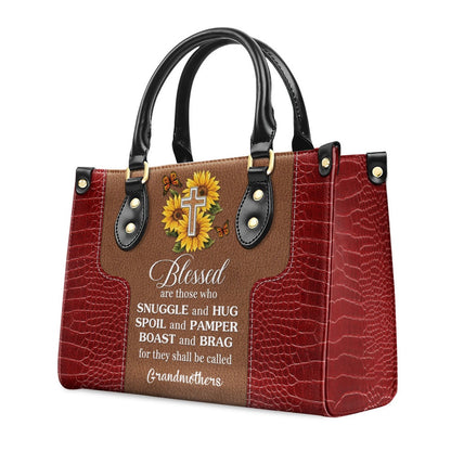Personalized Christian Leather Bag, Lovely Personalized Sunflower Leather Handbag - Blessed Are Those Who Spoil And Pamper, Faith Handbag