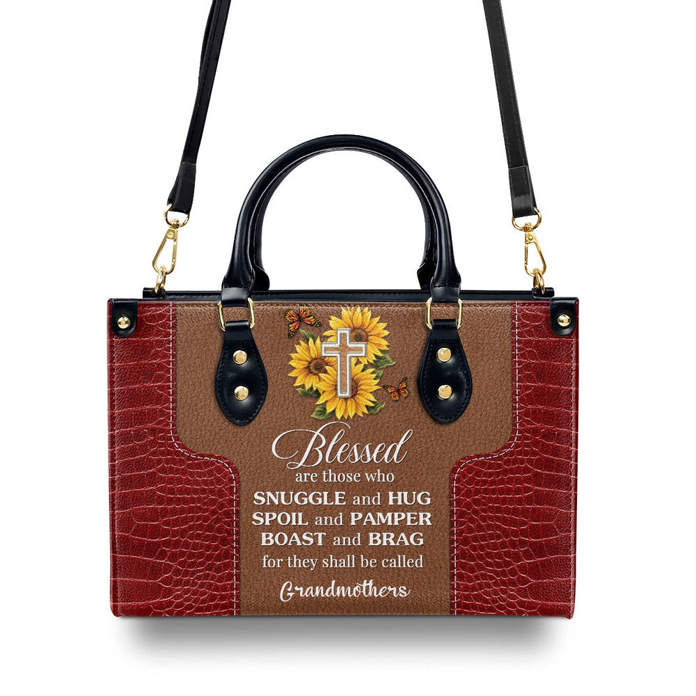 Personalized Christian Leather Bag, Lovely Personalized Sunflower Leather Handbag - Blessed Are Those Who Spoil And Pamper, Faith Handbag