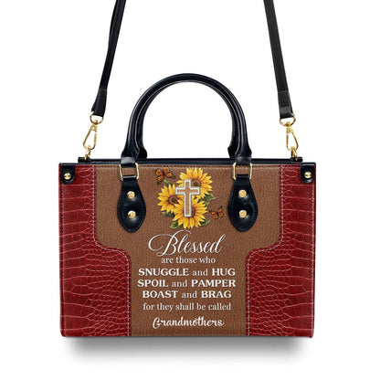 Personalized Christian Leather Bag, Lovely Personalized Sunflower Leather Handbag - Blessed Are Those Who Spoil And Pamper, Faith Handbag