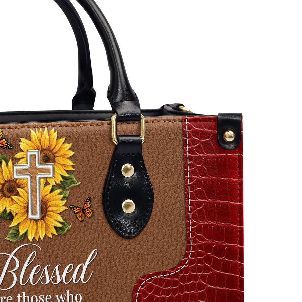 Personalized Christian Leather Bag, Lovely Personalized Sunflower Leather Handbag - Blessed Are Those Who Spoil And Pamper, Faith Handbag