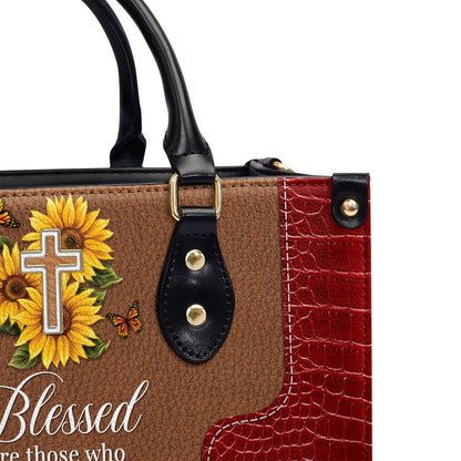 Personalized Christian Leather Bag, Lovely Personalized Sunflower Leather Handbag - Blessed Are Those Who Spoil And Pamper, Faith Handbag