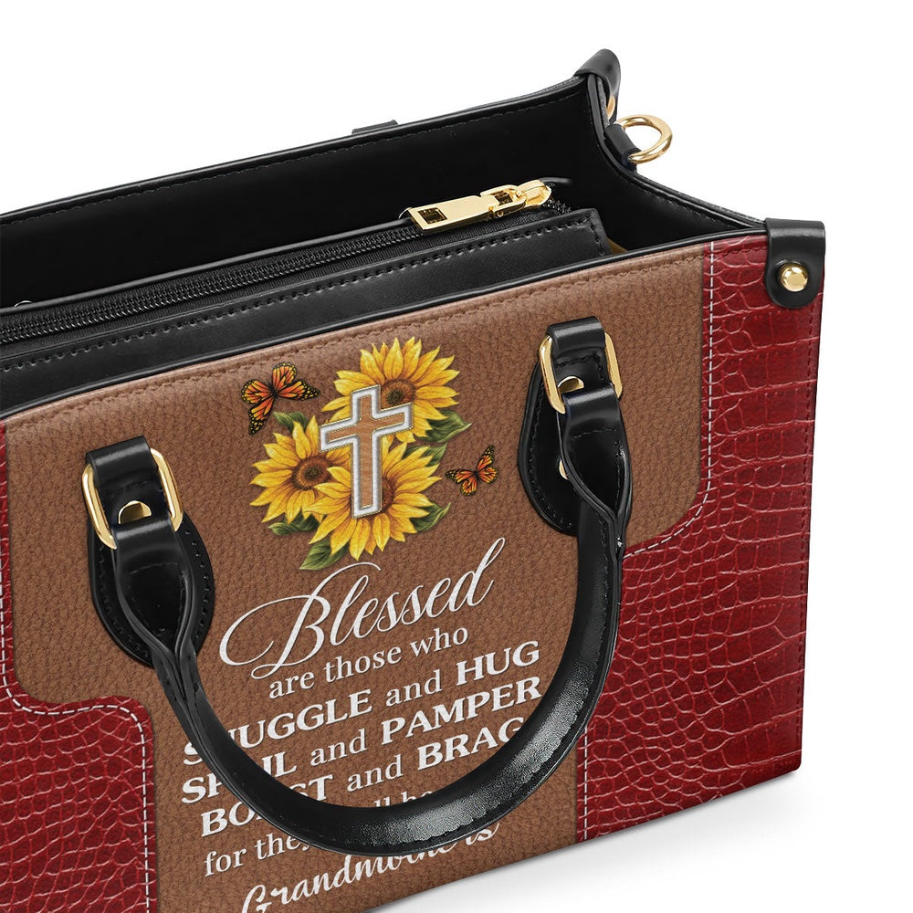 Personalized Christian Leather Bag, Lovely Personalized Sunflower Leather Handbag - Blessed Are Those Who Spoil And Pamper, Faith Handbag