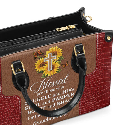 Personalized Christian Leather Bag, Lovely Personalized Sunflower Leather Handbag - Blessed Are Those Who Spoil And Pamper, Faith Handbag