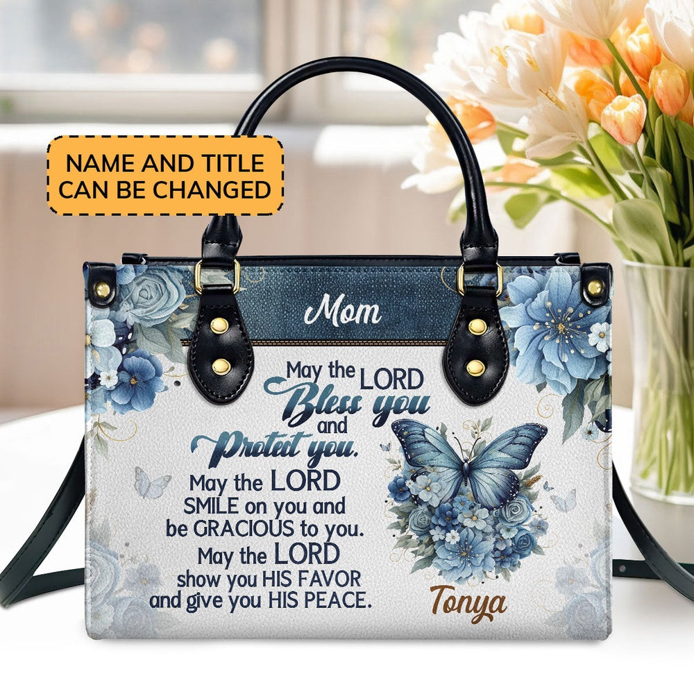 Personalized Christian Leather Bag, May The Lord Bless You Leather Handbag, Faith Handbag