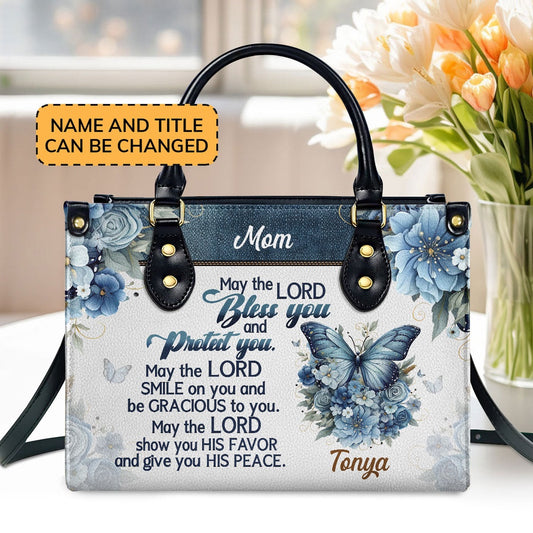 Personalized Christian Leather Bag, May The Lord Bless You Leather Handbag, Faith Handbag