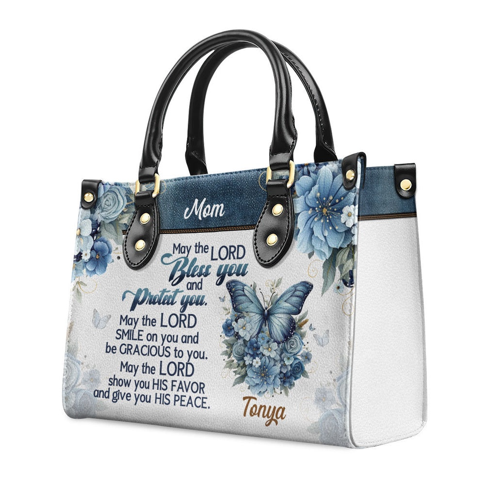 Personalized Christian Leather Bag, May The Lord Bless You Leather Handbag, Faith Handbag
