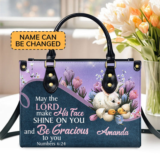 Personalized Christian Leather Bag, May The Lord Make His Face Shine On You And Be Gracious To You Leather Handbag, Faith Handbag