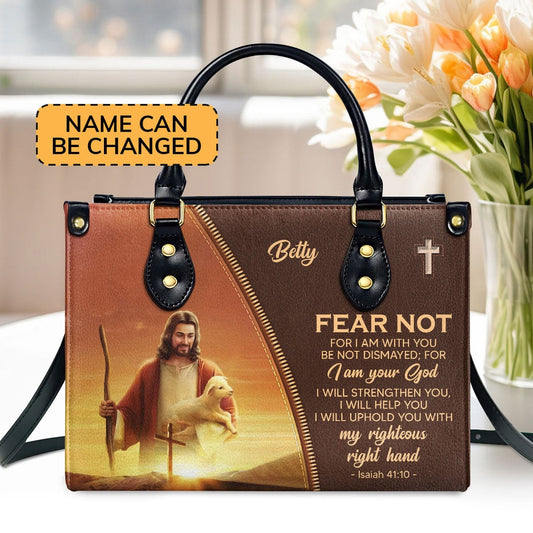 Personalized Christian Leather Bag, Meaningful Personalized Leather Handbag - For I Am With You, Faith Handbag