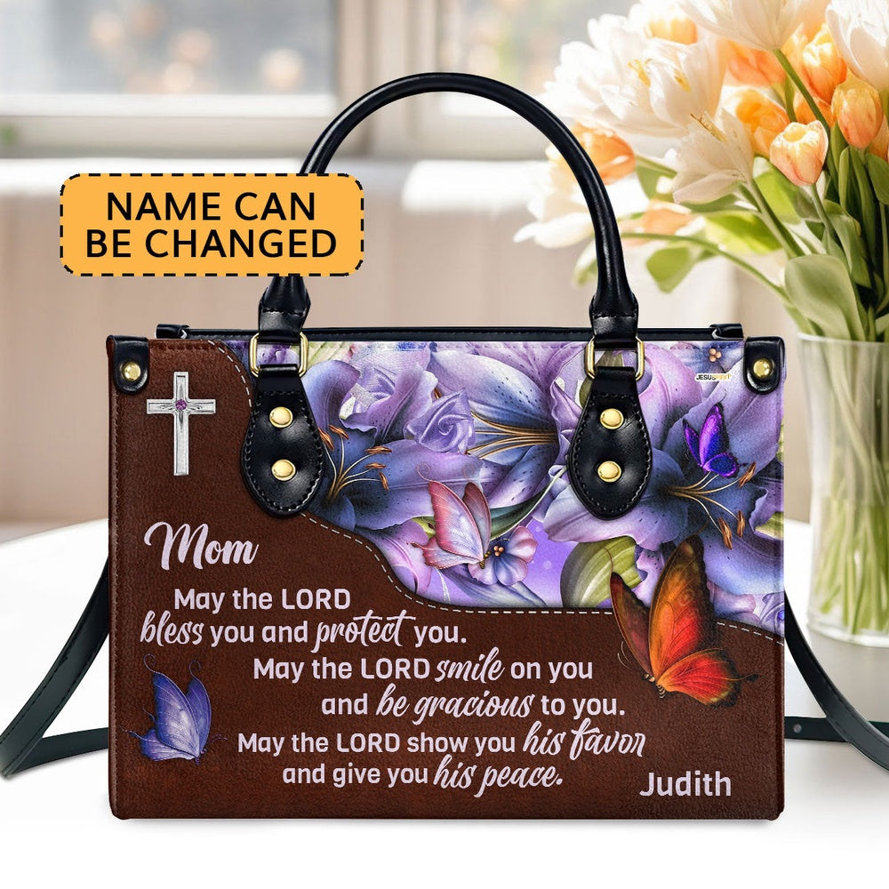 Personalized Christian Leather Bag, Meaningful Personalized Leather Handbag For Mom - May The Lord Bless You And Protect You, Faith Handbag