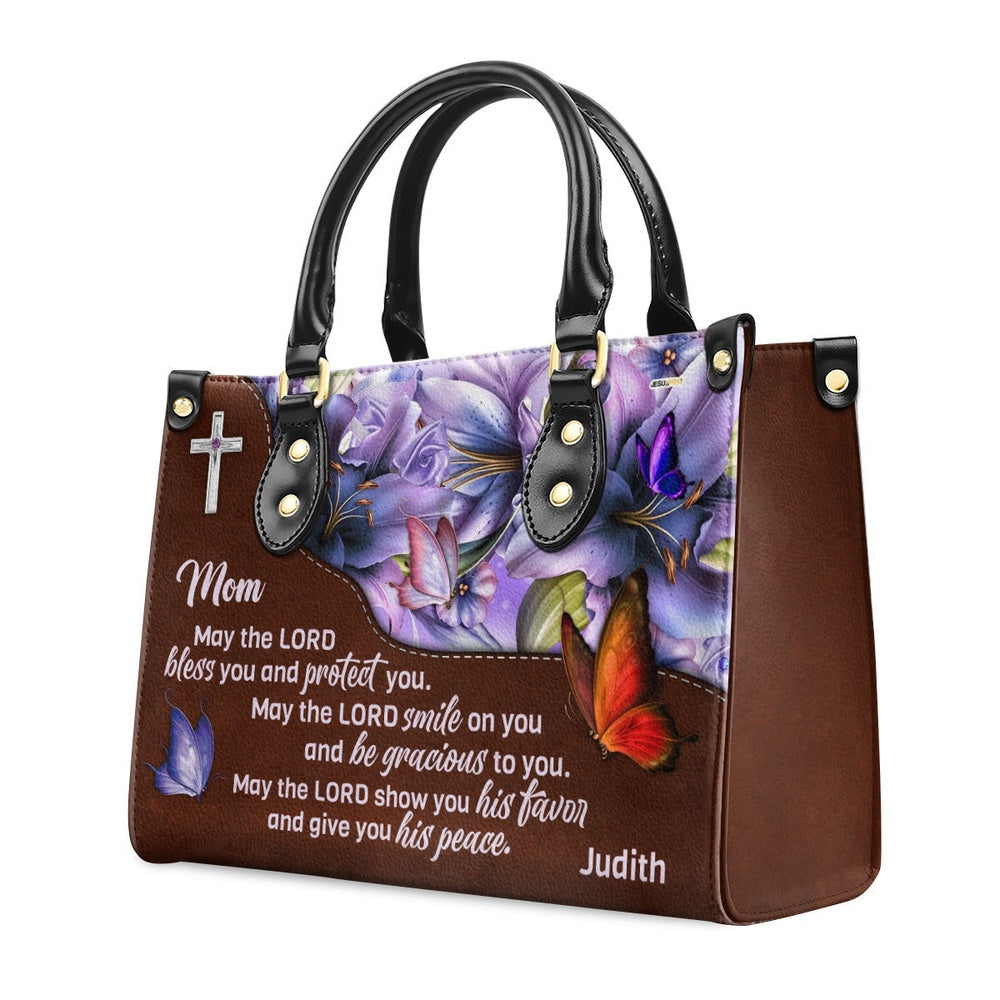 Personalized Christian Leather Bag, Meaningful Personalized Leather Handbag For Mom - May The Lord Bless You And Protect You, Faith Handbag
