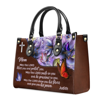 Personalized Christian Leather Bag, Meaningful Personalized Leather Handbag For Mom - May The Lord Bless You And Protect You, Faith Handbag