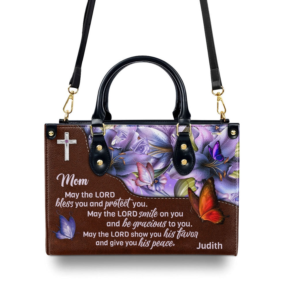 Personalized Christian Leather Bag, Meaningful Personalized Leather Handbag For Mom - May The Lord Bless You And Protect You, Faith Handbag