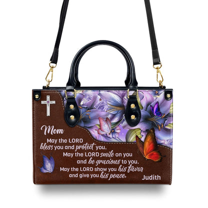 Personalized Christian Leather Bag, Meaningful Personalized Leather Handbag For Mom - May The Lord Bless You And Protect You, Faith Handbag