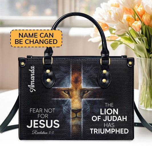 Personalized Christian Leather Bag, Must-Have Personalized Cross Leather Handbag - The Lion Of Judah Has Triumphed, Faith Handbag
