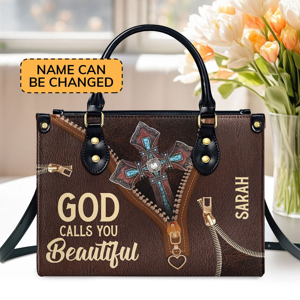 Personalized Christian Leather Bag, Must-Have Personalized Leather Handbag - God Calls You Beautiful, Faith Handbag