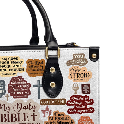Personalized Christian Leather Bag, My Daily Bible Affirmation Leather Handbag, Faith Handbag