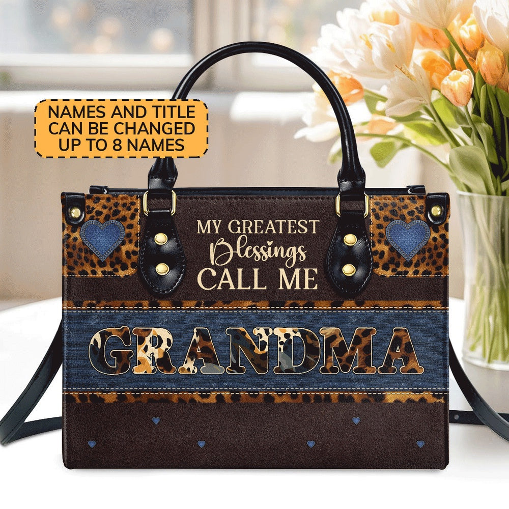 Personalized Christian Leather Bag, My Greatest Blessings Call Me GrandmaNana Leather Handbag, Faith Handbag