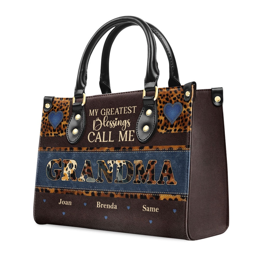 Personalized Christian Leather Bag, My Greatest Blessings Call Me GrandmaNana Leather Handbag, Faith Handbag
