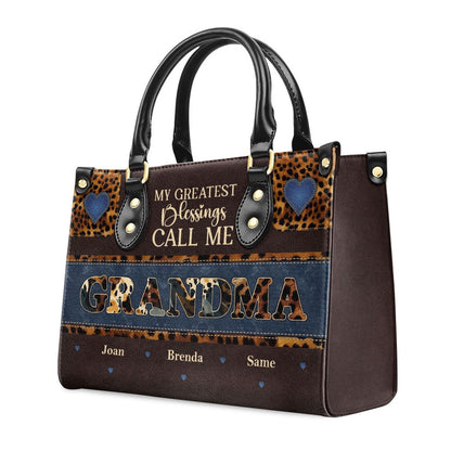 Personalized Christian Leather Bag, My Greatest Blessings Call Me GrandmaNana Leather Handbag, Faith Handbag