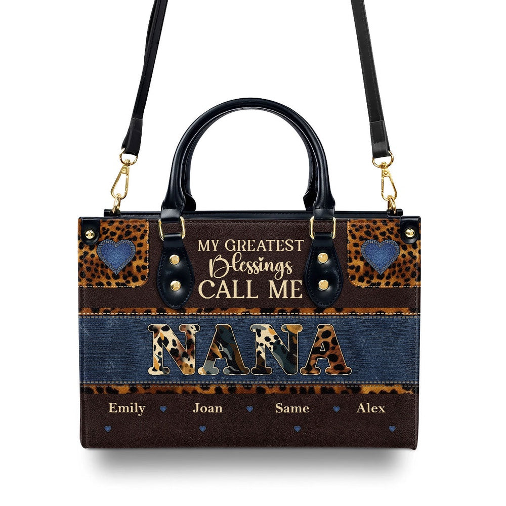 Personalized Christian Leather Bag, My Greatest Blessings Call Me GrandmaNana Leather Handbag, Faith Handbag