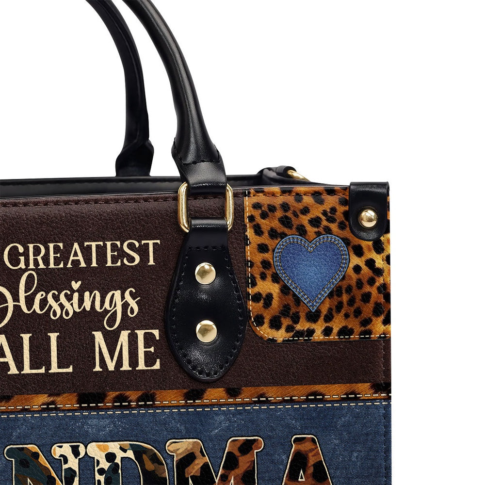 Personalized Christian Leather Bag, My Greatest Blessings Call Me GrandmaNana Leather Handbag, Faith Handbag