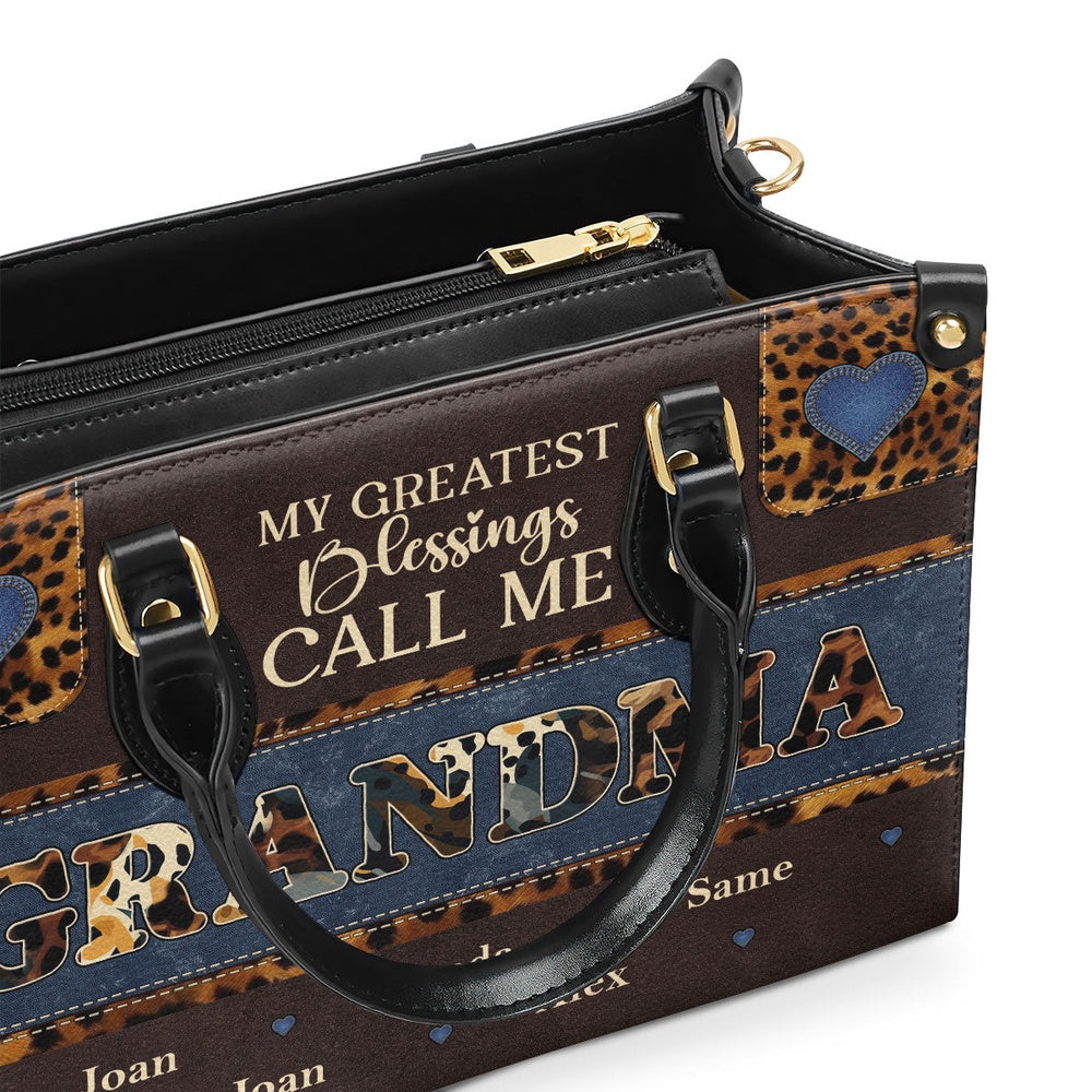 Personalized Christian Leather Bag, My Greatest Blessings Call Me GrandmaNana Leather Handbag, Faith Handbag