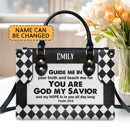 Personalized Christian Leather Bag, My Hope Is In You All Day Long Leather Handbag, Faith Handbag