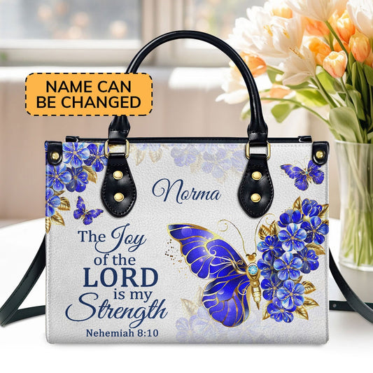 Personalized Christian Leather Bag, Nehemiah 810 The Joy Of The Lord Is My Strength Leather Handbag , Faith Handbag