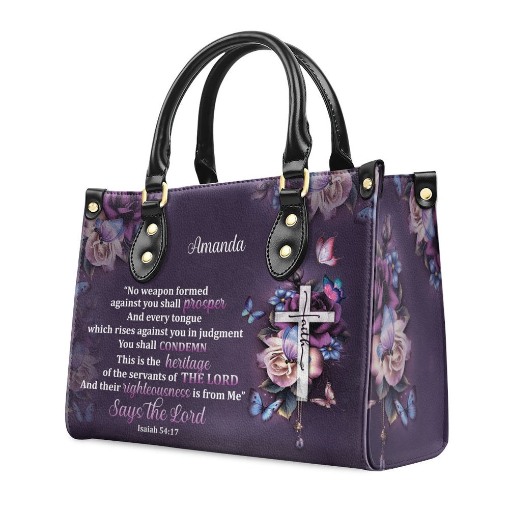 Personalized Christian Leather Bag, No Weapon Formed Against You Shall Prosper - Lovely Personalized Leather Handbag, Faith Handbag