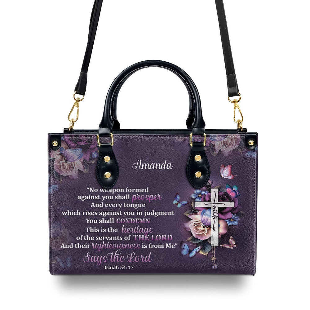 Personalized Christian Leather Bag, No Weapon Formed Against You Shall Prosper - Lovely Personalized Leather Handbag, Faith Handbag