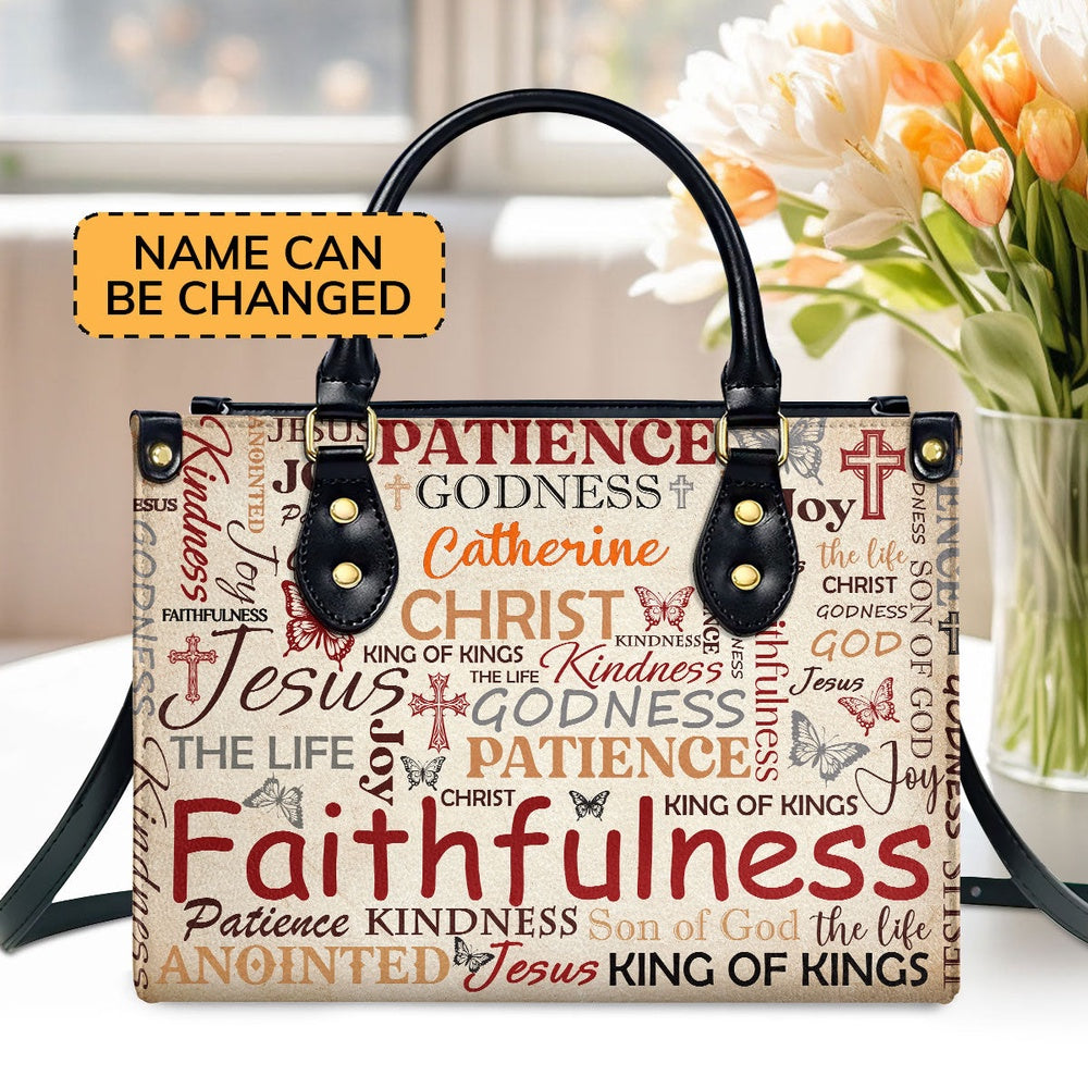 Personalized Christian Leather Bag, Patience Godness Faithfulness Leather Handbag, Faith Handbag