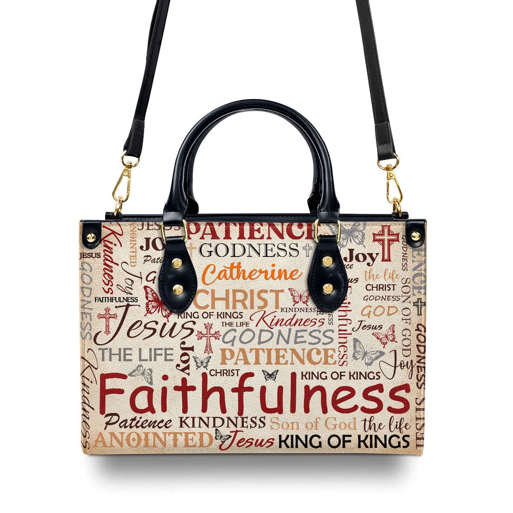 Personalized Christian Leather Bag, Patience Godness Faithfulness Leather Handbag, Faith Handbag