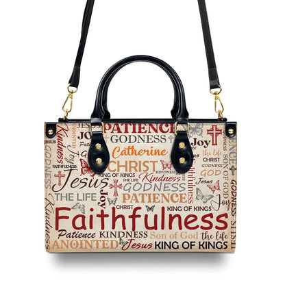 Personalized Christian Leather Bag, Patience Godness Faithfulness Leather Handbag, Faith Handbag