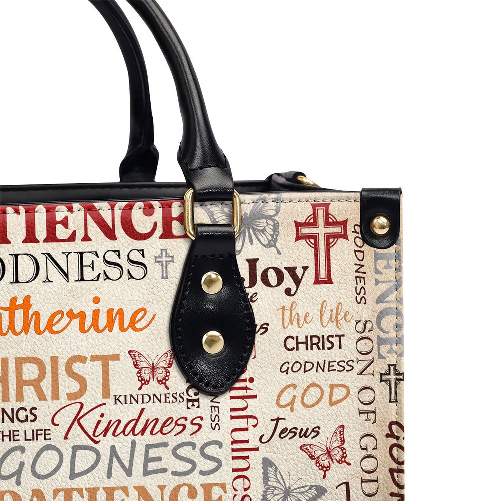 Personalized Christian Leather Bag, Patience Godness Faithfulness Leather Handbag, Faith Handbag