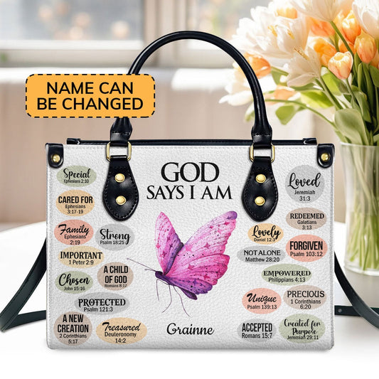 Personalized Christian Leather Bag, Personalized Animal Leather Handbag What God Says About You Christian Gifts For Religious Women, Faith Handbag