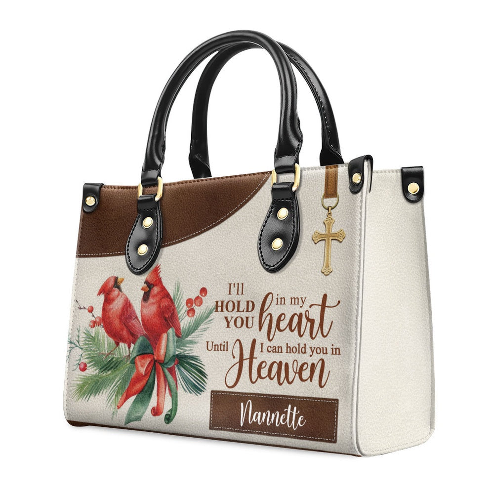 Personalized Christian Leather Bag, Personalized Cardinal Bird Leather Handbag - Iâ€˜ll Hold You In My Heart, Faith Handbag