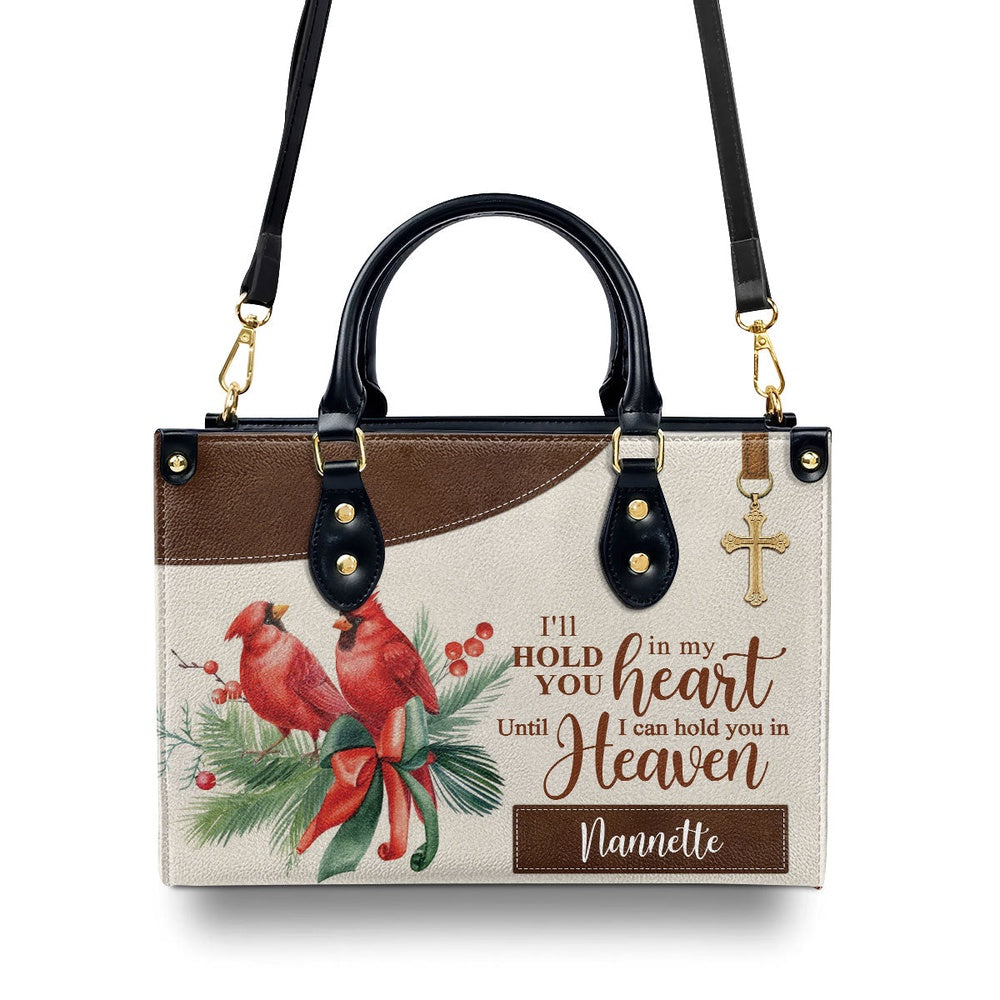 Personalized Christian Leather Bag, Personalized Cardinal Bird Leather Handbag - Iâ€˜ll Hold You In My Heart, Faith Handbag