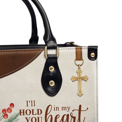 Personalized Christian Leather Bag, Personalized Cardinal Bird Leather Handbag - Iâ€˜ll Hold You In My Heart, Faith Handbag
